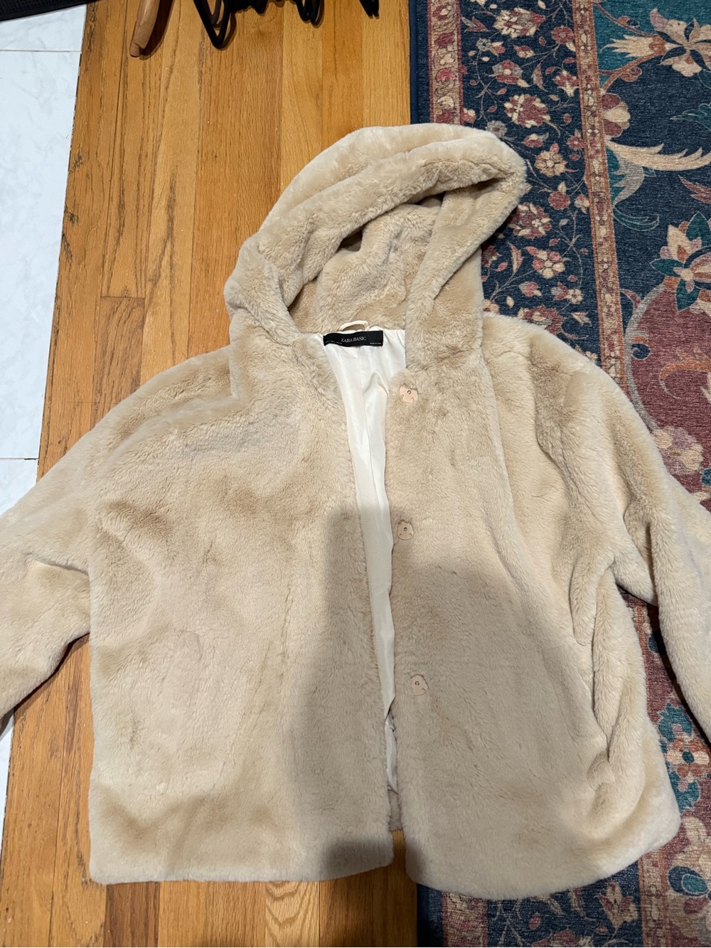 Zara Basic Plush Faux Fur Jacket in Light Beige